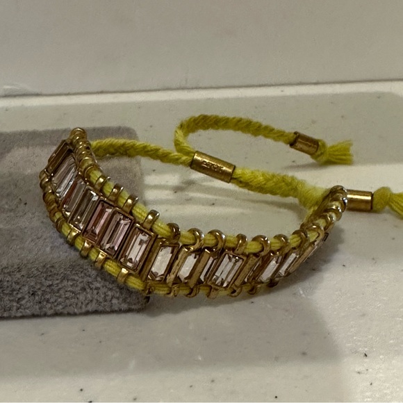 J. Crew Bracelet - yellow string adjustable w/ gold & clear baguette crystals - Picture 9 of 14